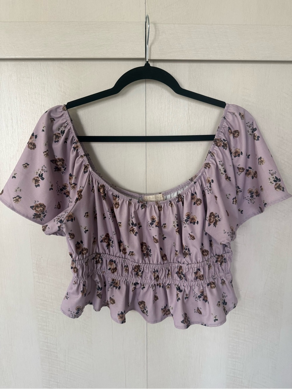 Altar'd State Lavender Floral Smocked Off-Shoulder Crop Top